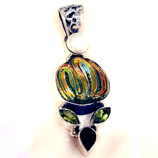 Dichroic Multi Stone Sterling Silver Pendant