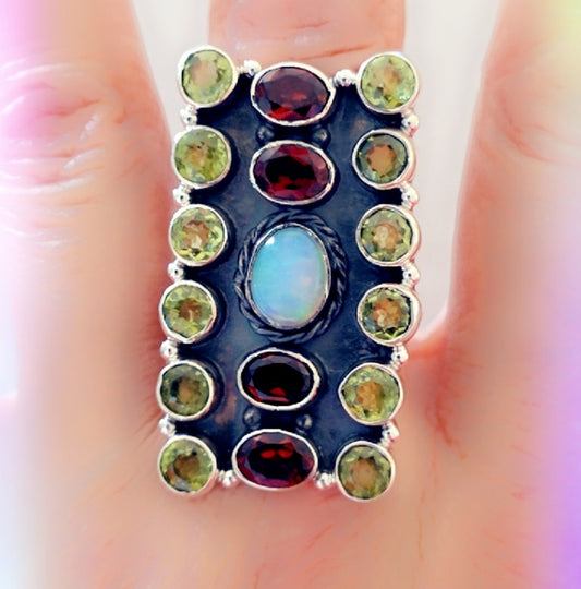 Multi Stone Sterling Silver Gemstone Ring