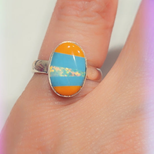 Opal Sterling Gemstone Ring Sz. 6 1/2