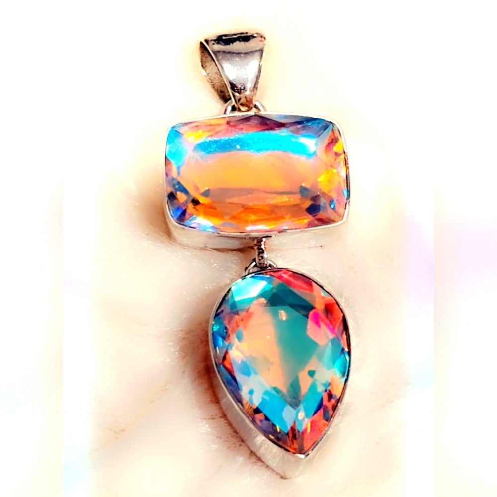 Faceted Mercury Topaz Sterling Silver Pendant