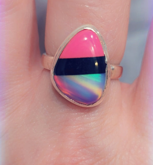 Opal Sterling Gemstone Ring Sz. 7 1/4