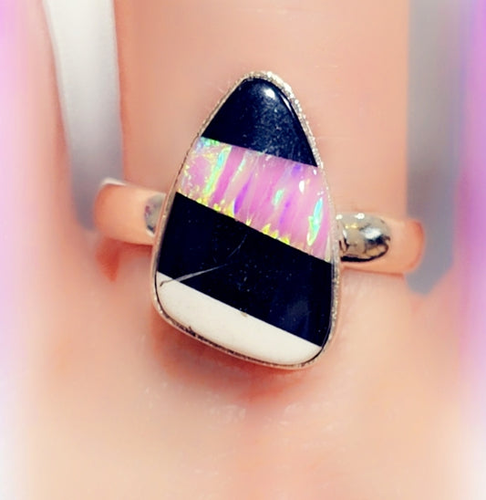 Opal Sterling Gemstone Ring Sz. 9 1/4