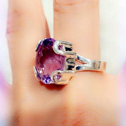 Faceted Amethyst Gemstone Sterling Silver 925 Ring