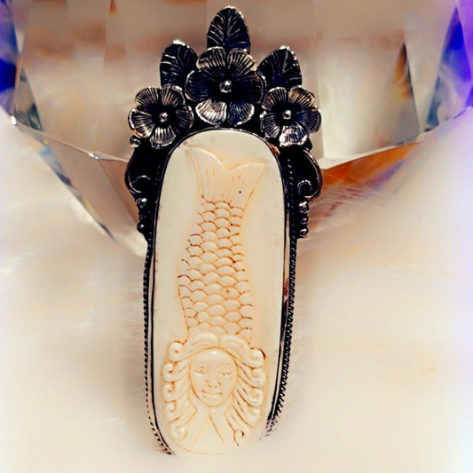 Mermaid Carved Buffalo Bone Tibetan Pendant