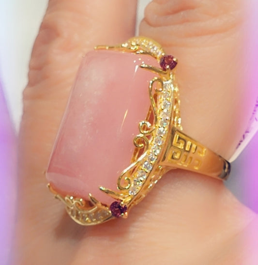 Pink Jade, Topaz & Garnet Sterling Gemstone Ring