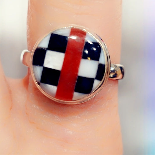 Checkerboard Opal Sterling Gemstone Ring