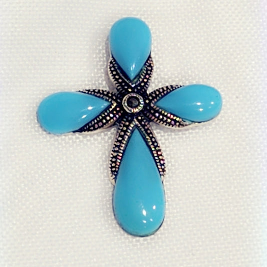 Turquoise Cross Sterling Pendant