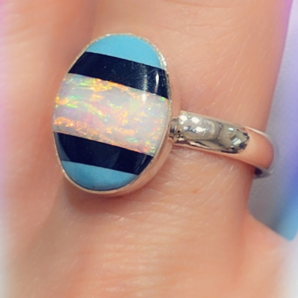 Opal Sterling Gemstone Ring Sz. 10
