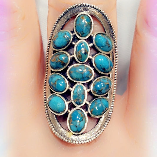 Turquoise Multi Stone Sterling Gemstone Ring Sz 7