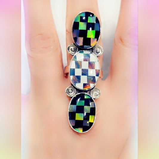 Checkerboard Opal Sterling Gemstone Ring