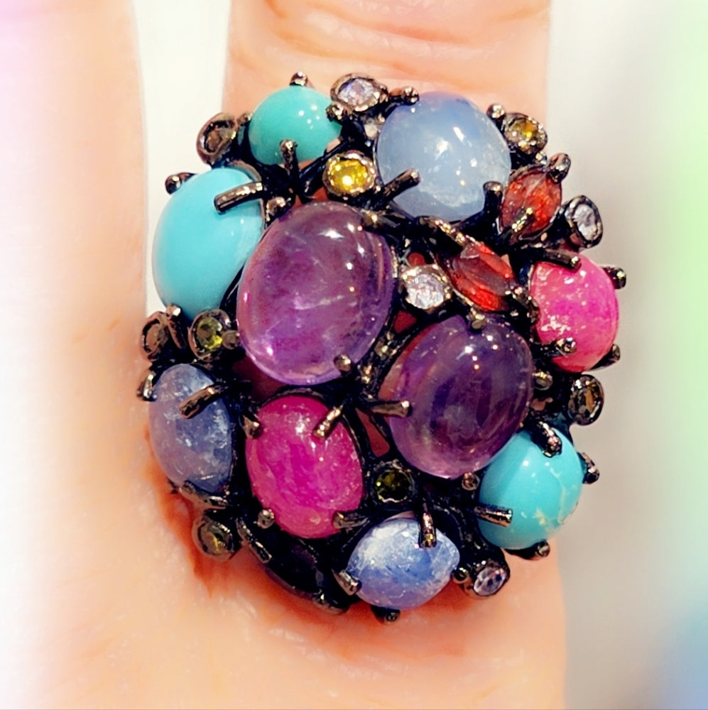 Multi Stone Gemstone Sterling Ring