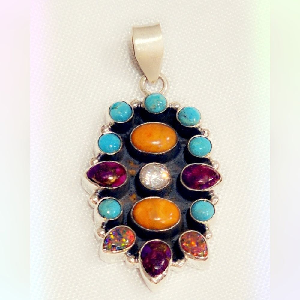 Turquoise & Opal Sterling Gemstone Pendant
