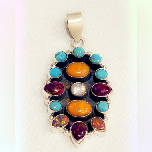 Turquoise & Opal Sterling Gemstone Pendant