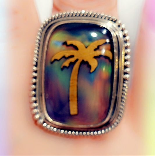 Palm Tree Opal Gemstone Sterling Ring