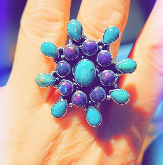 Purple Spiny & Turquoise Sterling Gemstone Ring