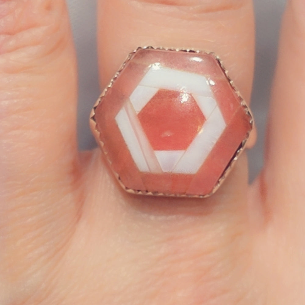 Inlay Crystal Sterling Gemstone Ring Sz. 7 1/2