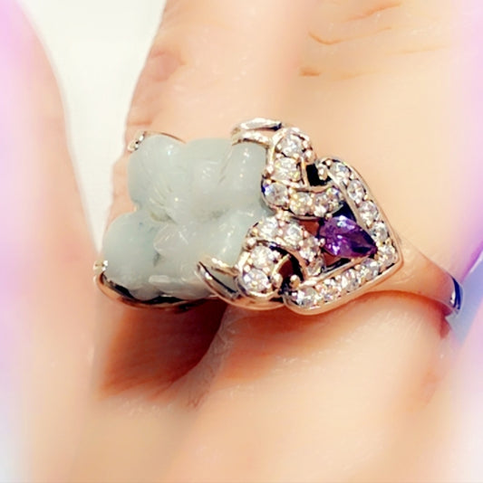 Carved Jade & Amethyst Sterling Gemstone Ring