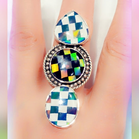 Checkerboard Opal Sterling Gemstone Ring
