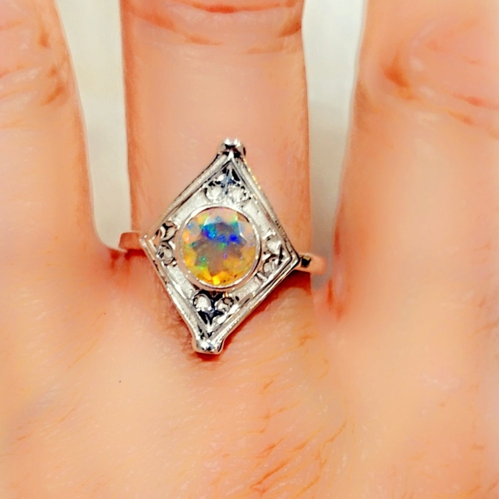 Faceted Ethiopian Opal Gemstone Sterling Silver Ring