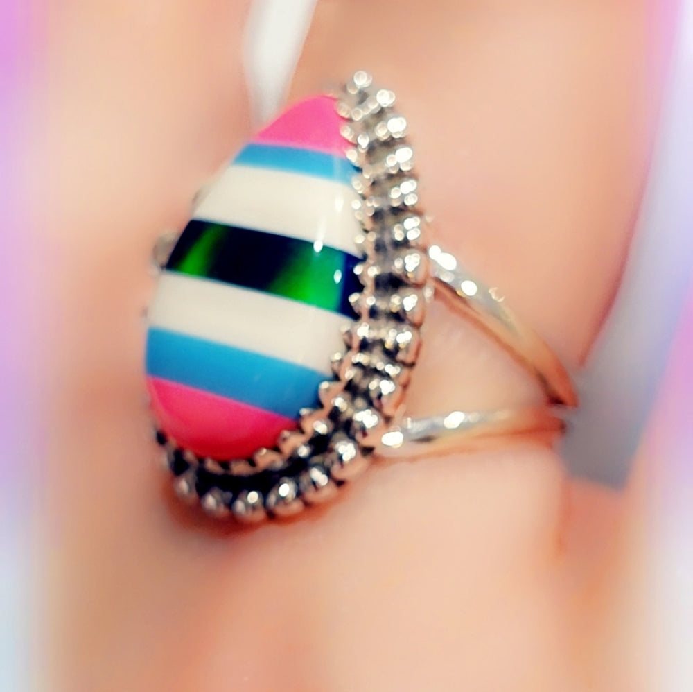 Opal Sterling Gemstone Ring Sz. 7 1/2
