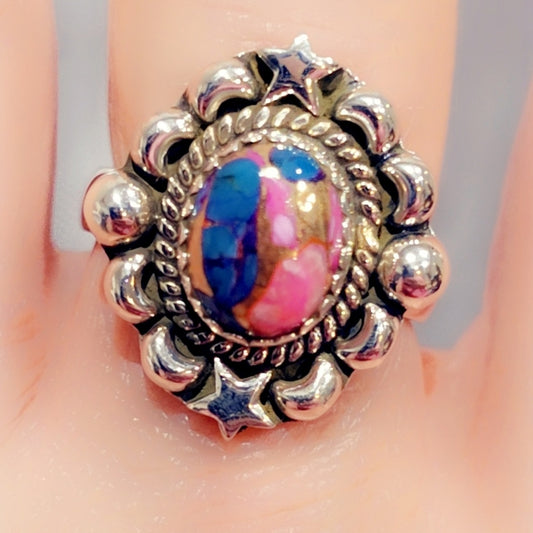 Celestial Spiny Oyster Turquoise Sterling Silver Gemstone Ring