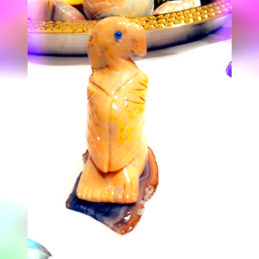 Gemstone Parrot On Agate Slice