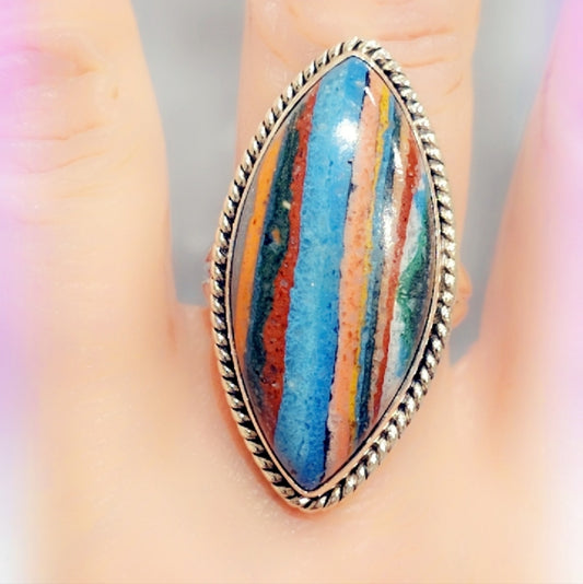Rainbow Calsilica Sterling Gemstone Ring