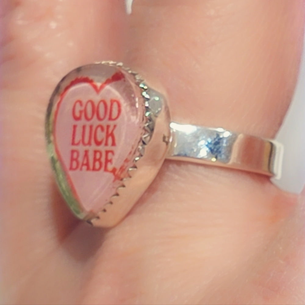 Glass Crystal Good Luck Babe Sterling Gemstone Ring