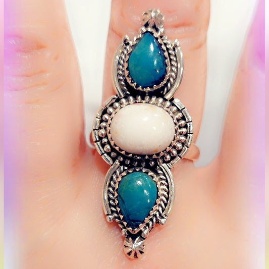 Azurite & White Cinnabar Sterling Silver Gemstone Ring