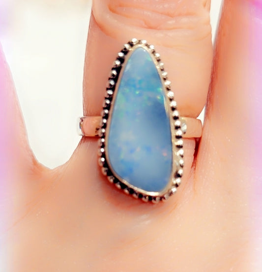 Australian Opal Sterling Gemstone Ring Sz. 7