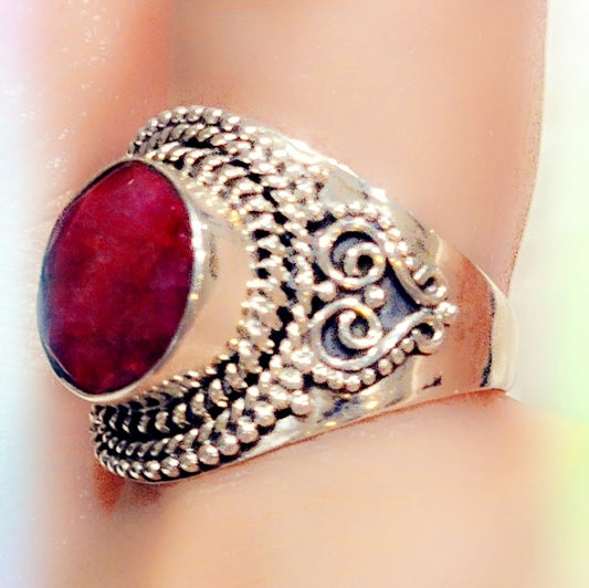 Faceted Ruby Sterling Silver Gemstone Ring