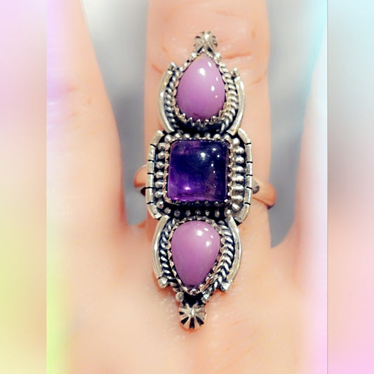 Purpurite & Amethyst Sterling Silver Gemstone Ring