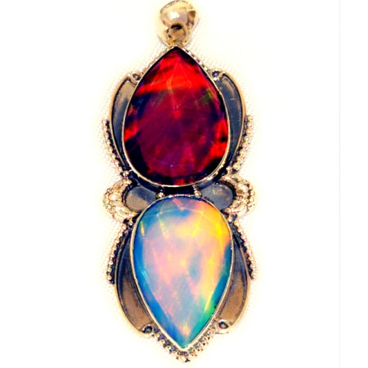 Huge Faceted Aurora Opal Sterling Gemstone Pendant