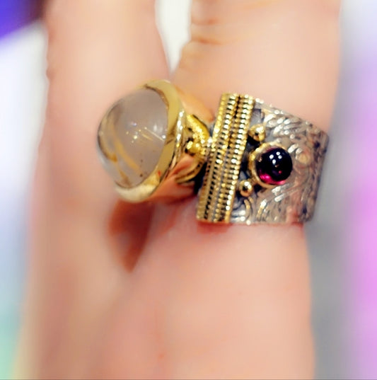 Angel Hair & Garnet Sterling Gemstone Ring