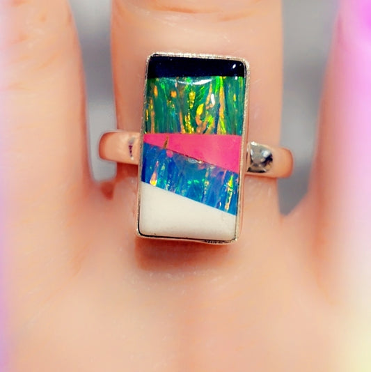 Opal Sterling Gemstone Ring Sz. 9