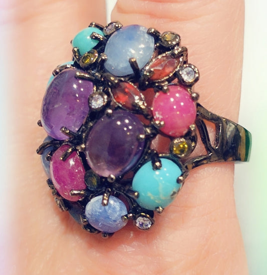 Multi Stone Gemstone Sterling Ring
