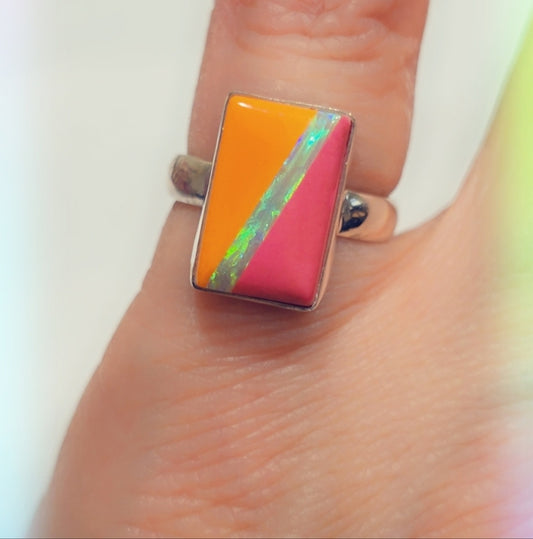 Opal Sterling Gemstone Ring Sz. 5