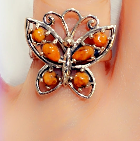 Orange Turquoise Multi Stone Sterling Gemstone Ring