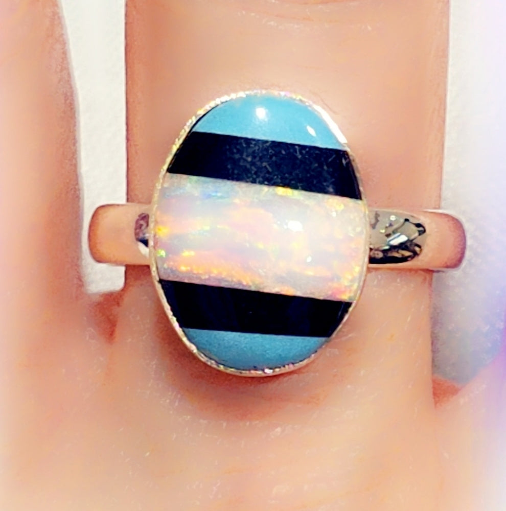 Opal Sterling Gemstone Ring Sz. 10