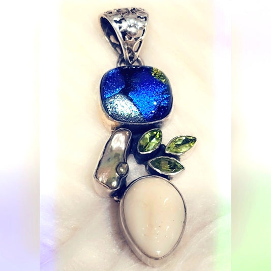 Dichroic Multi Stone Sterling Silver Pendant