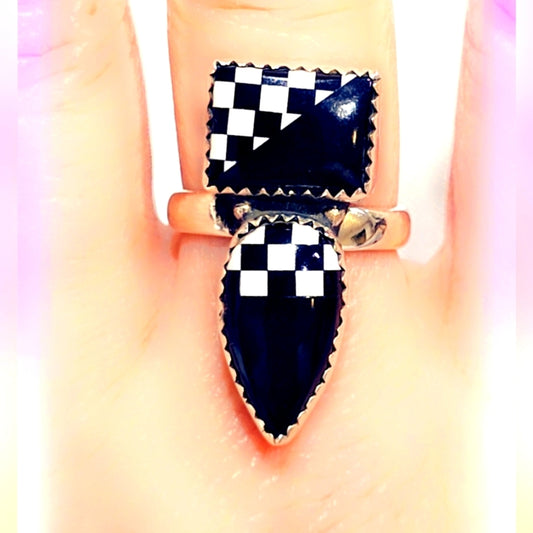 Checkerboard Opal Sterling Gemstone Ring