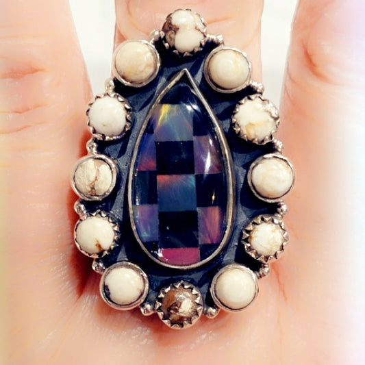 Checkerboard Opal & Buffalo Turquoise Sterling Gemstone Ring