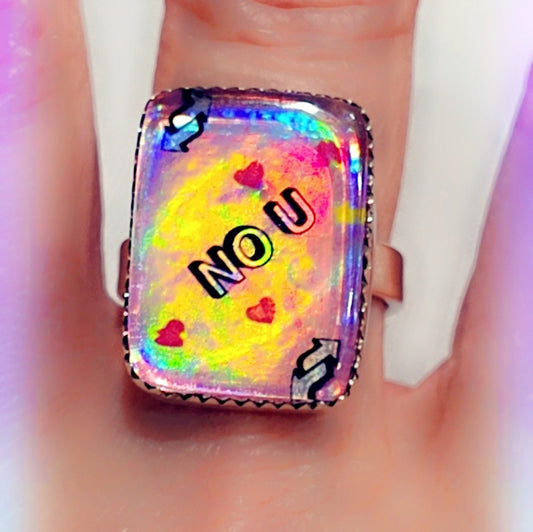Glass Crystal "No U" Sterling Gemstone Ring
