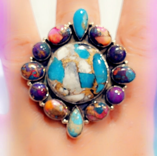 Spiny Oyster & Turquoise Sterling Gemstone Ring