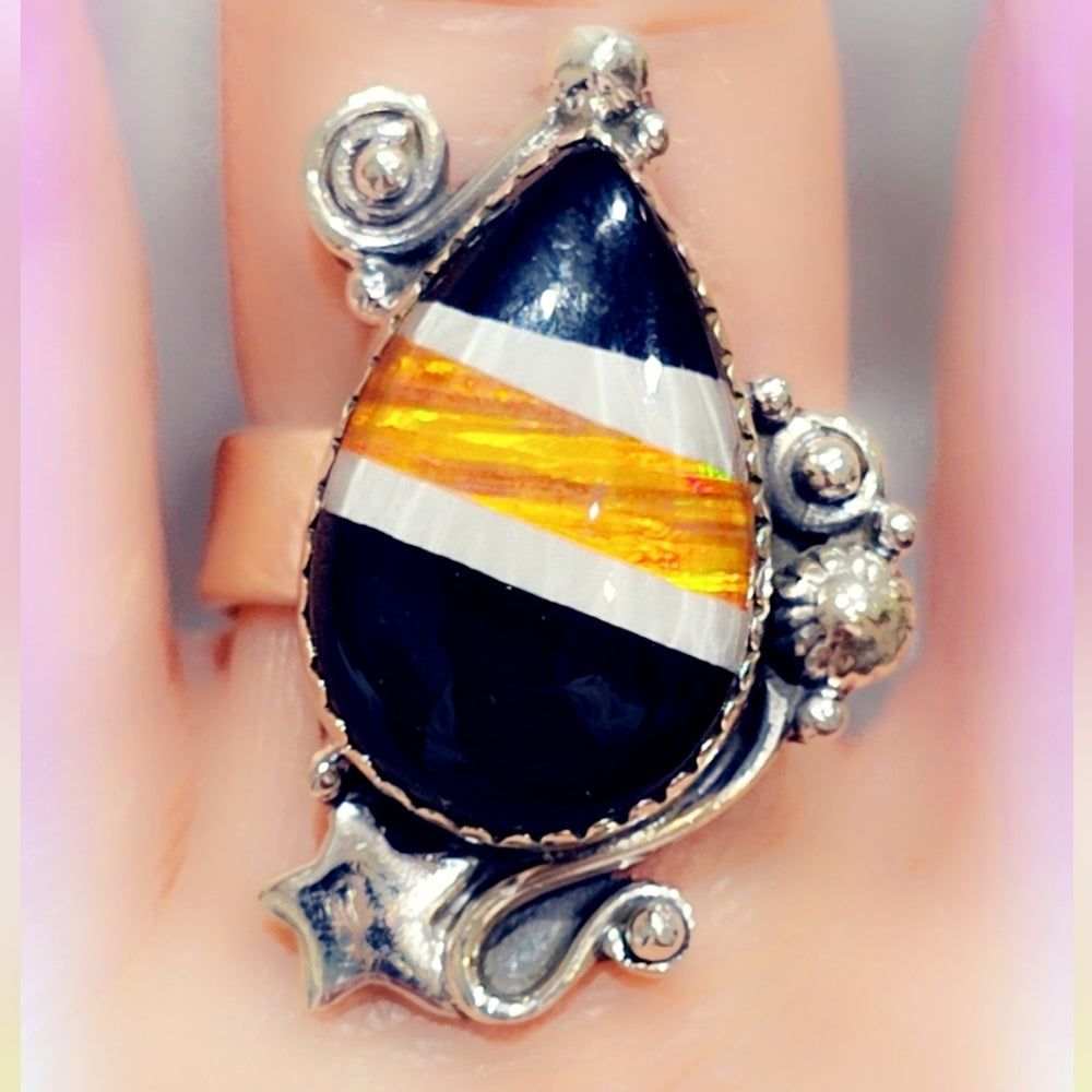 Celestial Opal & Onyx Sterling Gemstone Ring