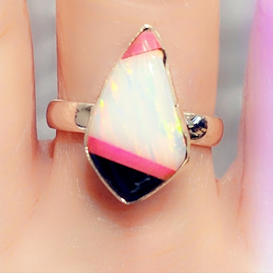 Opal Sterling Gemstone Ring Sz. 8