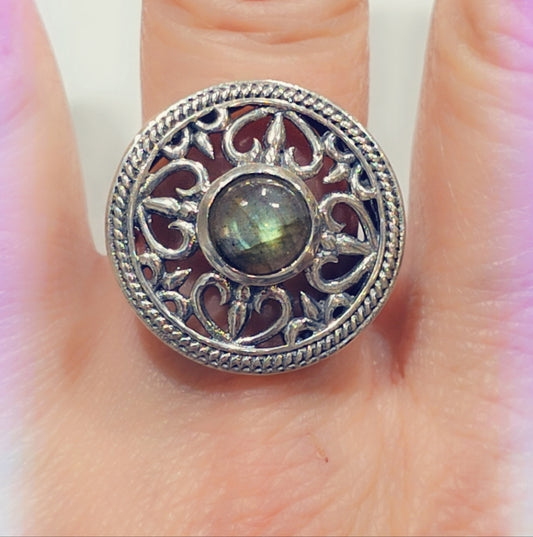 Sterling Silver Labradorite Gemstone Ring Sz 10 1/2