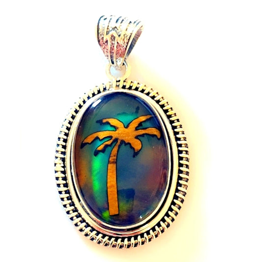 Palm Tree Aurora Opal Sterling Gemstone Pendant