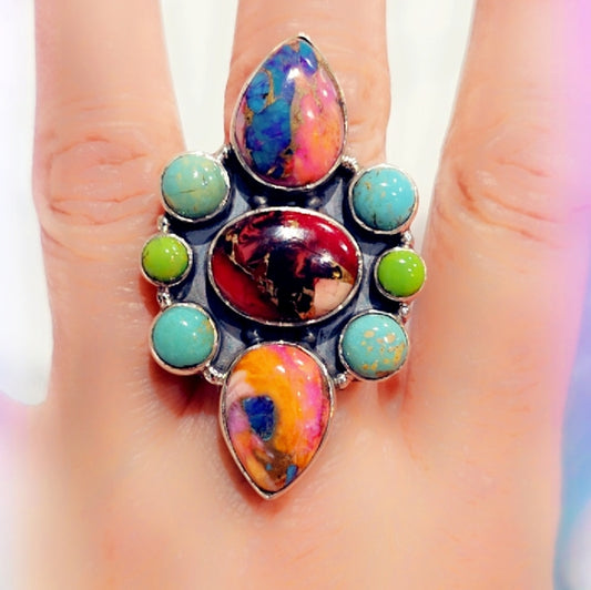 Spiny Oyster & Turquoise Sterling Gemstone Ring