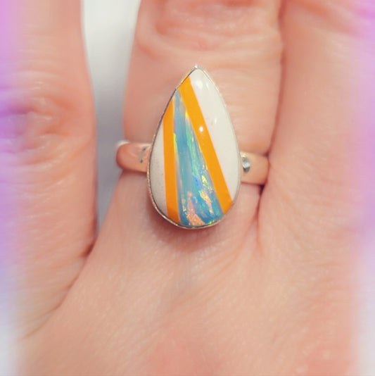 Opal Sterling Gemstone Ring Sz. 7 1/4